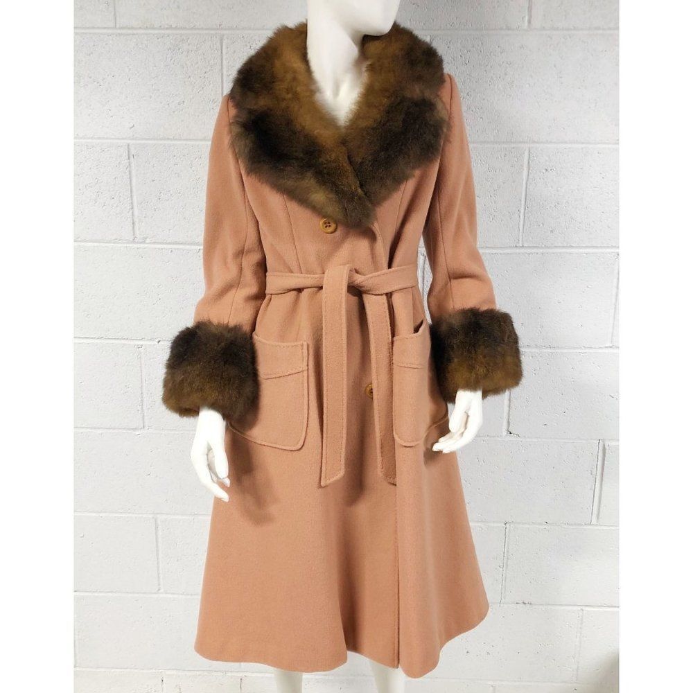 Womens Vintage 70s Domino NY Colony Penny Lane Fur Trimmed Wool Coat
